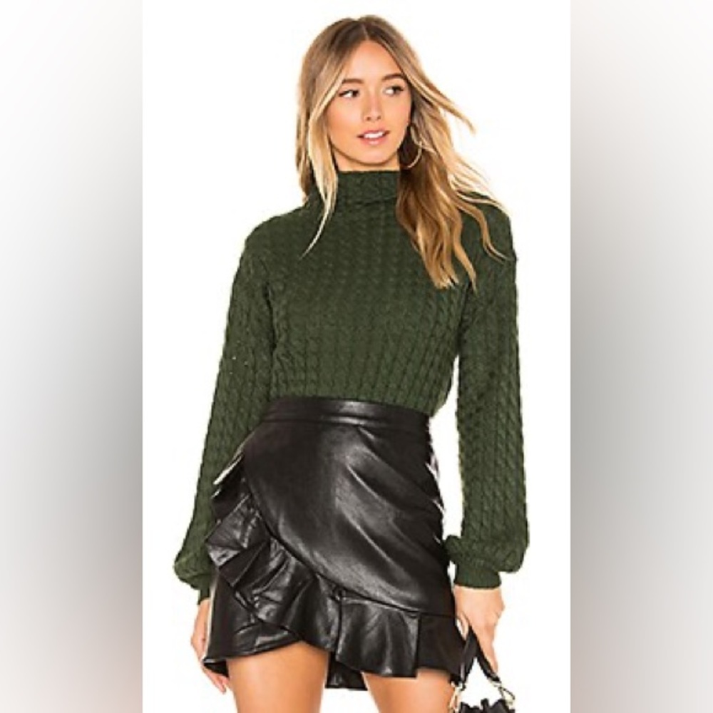 Revolve Line & Dot Hunter Green Cable Knit mock neck Sweater